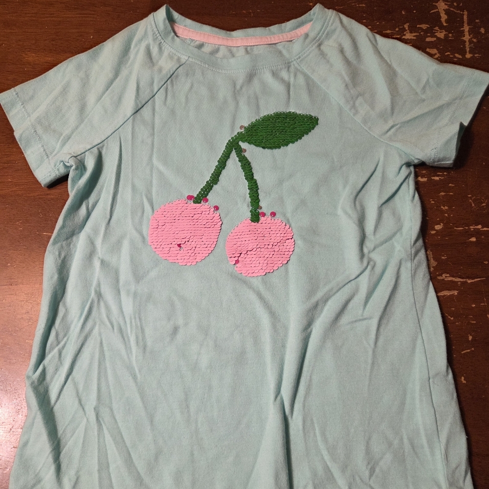 Cat & Jack Light Green Tee with Pink Cherry Design